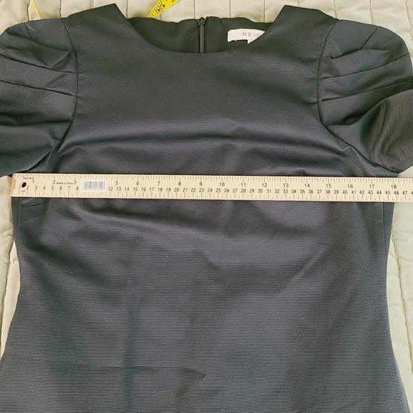 Reiss Puff-Sleeve Black Mini Dress Pleated Hem Minimalist Party‎ Womens 8 - Picture 9 of 13